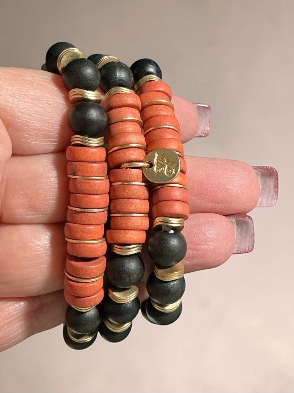 Plunder Orange and Black Beaded Stretch Bracelet Trio